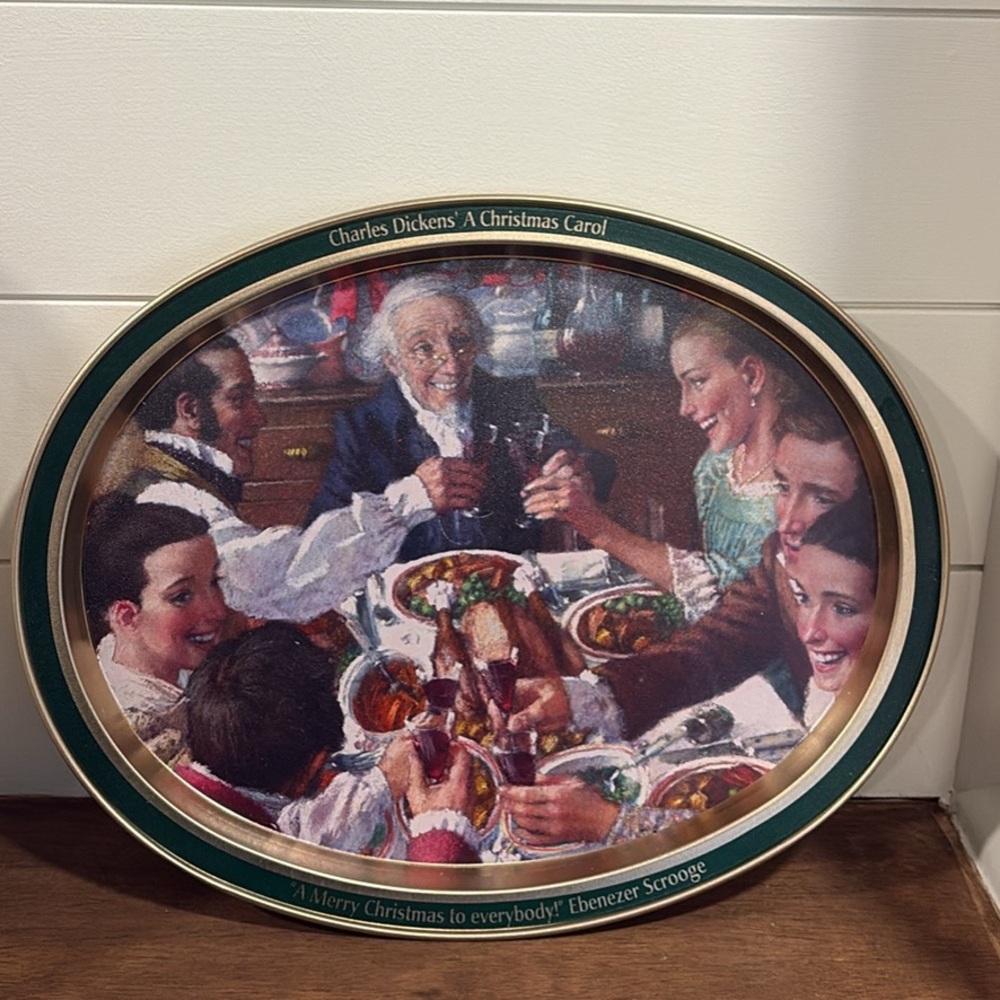 Vintage Holiday Charles Dickens 'A Christmas Carol' Decorative Plate Metal Tin